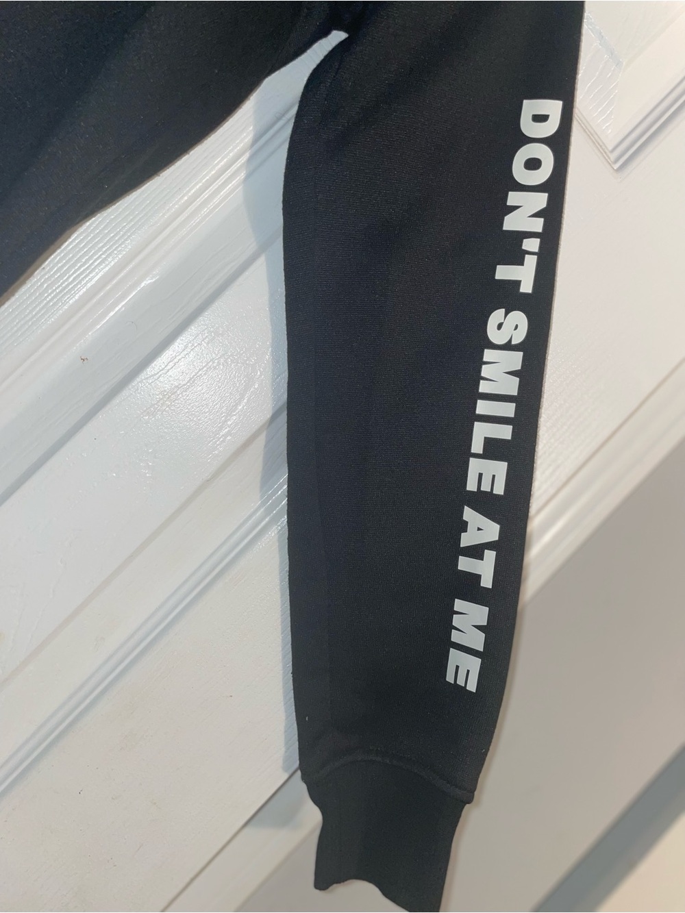 Black Graphic Hoodie Sweatshirt with 'Don't Smile At Me' Sleeve - Picture 4 of 5